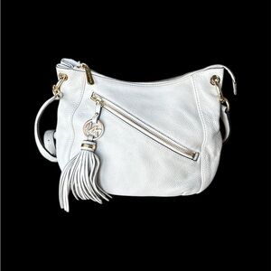 Michael Kors White Pebbled Leather Bag w/ Tassel & Gold Hardware